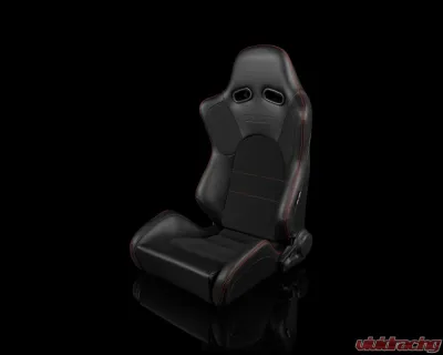 Braum Racing Advan Series Sport Seats (Pair) - Black Leatherette w/ Red Stitching - BRR2-BKRS