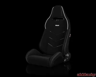 Braum Racing Viper-X Series Sport Seats (Pair) - Black Jacquard w/ White Piping - BRR3-BFWP3