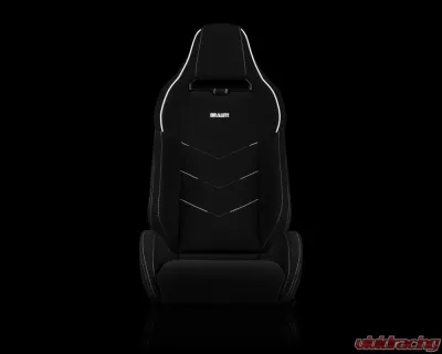 Braum Racing Viper-X Series Sport Seats (Pair) - Black Jacquard w/ White Piping - BRR3-BFWP3