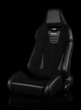 Braum Racing Viper-X Series Sport Seats (Pair) - Black Polo|Black Leatherette w/ Grey Stitching                                     - BRR3-BKBS3 - Image 5