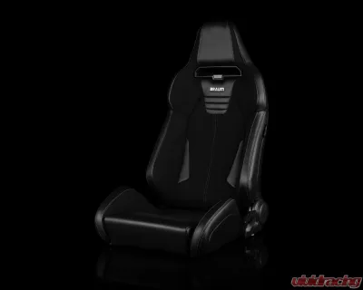 Braum Racing Viper-X Series Sport Seats (Pair) - Black Polo|Black Leatherette w/ Grey Stitching - BRR3-BKBS3