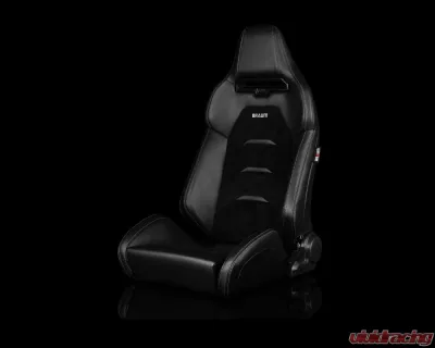 Braum Racing Viper-X Series Sport Seats (Pair) - Black Leatherette w/ Black Suede Inserts - BRR3-BKGS3