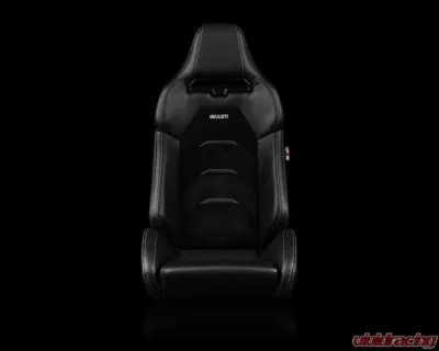 Braum Racing Viper-X Series Sport Seats (Pair) - Black Leatherette w/ Black Suede Inserts - BRR3-BKGS3