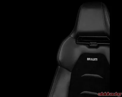 Braum Racing Viper-X Series Sport Seats (Pair) - Black Leatherette w/ Black Suede Inserts - BRR3-BKGS3