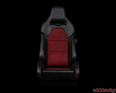Braum Racing Viper-X Series Sport Seats (Pair) - Black Leatherette|Red Houndstooth - BRR3-BKRH3