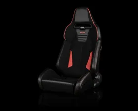 Braum Racing Viper-X Series Sport Seats (Pair) - Black Polo|Red Leatherette w/ Red Stitching
