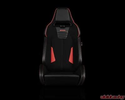 Braum Racing Viper-X Series Sport Seats (Pair) - Black Polo|Red Leatherette w/ Red Stitching - BRR3-BKRS3