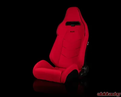 Braum Racing Viper-X Series Sport Seats (Pair) - Red Jacquard w/ Black Piping - BRR3-RFBP3