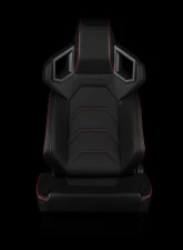 Braum Racing Alpha X Series Sport Seats (Pair) - Black Leatherette w/ Red Stitching - Low Base Version                                     - BRR5-BKRS - Image 2