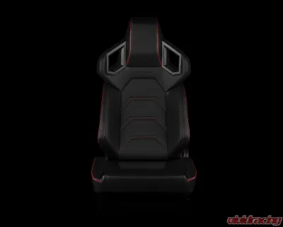 Braum Racing Alpha X Series Sport Seats (Pair) - Black Leatherette w/ Red Stitching - Low Base Version - BRR5-BKRS