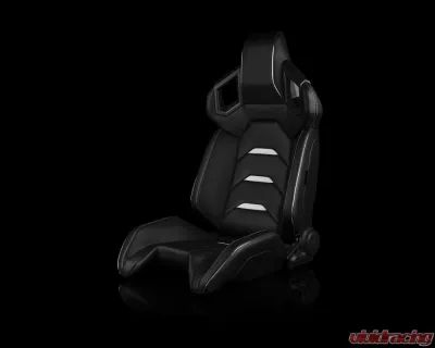 Braum Racing Alpha X Series Sport Seats (Pair) - Black Leatherette w/ White Insert - BRR5-BKWW