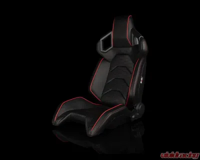 Braum Racing Alpha X Series Sport Seats (Pair) - Black Leatherette|Hexagon Pattern w/ Red Piping - BRR5-BREM