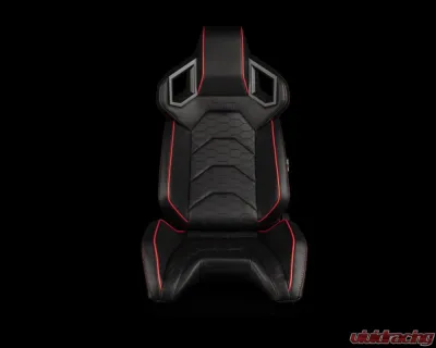 Braum Racing Alpha X Series Sport Seats (Pair) - Black Leatherette|Hexagon Pattern w/ Red Piping - BRR5-BREM