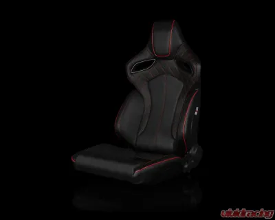 Braum Racing Orue Series Sport Seats (Pair) - Black Diamond Leatherette w/ Red Trim - BRR6-BDRS