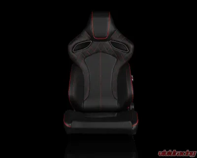 Braum Racing Orue Series Sport Seats (Pair) - Black Diamond Leatherette w/ Red Trim - BRR6-BDRS