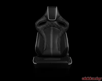Braum Racing Orue Series Sport Seats (Pair) - Black Diamond Leatherette w/ White Trim - BRR6-BDWS