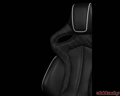 Braum Racing Orue Series Sport Seats (Pair) - Black Diamond Leatherette w/ White Trim - BRR6-BDWS
