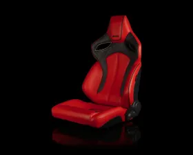 Braum Racing Orue Series Sport Seats (Pair) - Red Diamond Leatherette w/ Black Trim