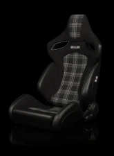 Braum Racing Orue-S Series Sport Reclinable Seats (Pair) - Black Leatherette|Grey Plaid                                     - BRR6S-GYPF - Image 5