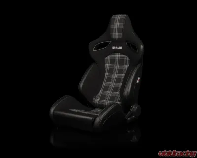 Braum Racing Orue-S Series Sport Reclinable Seats (Pair) - Black Leatherette|Grey Plaid - BRR6S-GYPF