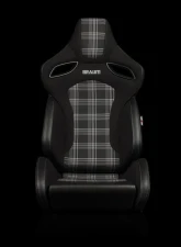 Braum Racing Orue-S Series Sport Reclinable Seats (Pair) - Black Leatherette|Grey Plaid                                     - BRR6S-GYPF - Image 2
