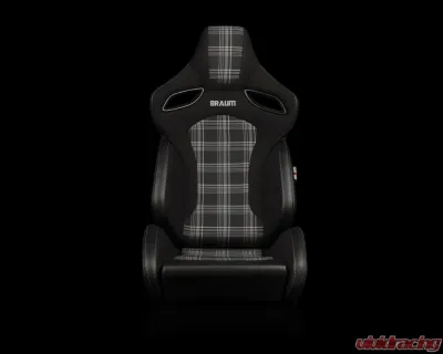 Braum Racing Orue-S Series Sport Reclinable Seats (Pair) - Black Leatherette|Grey Plaid - BRR6S-GYPF
