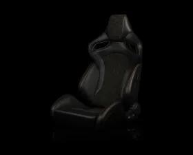 Braum Racing Orue-S Series Sport Reclinable Seats (Pair) - Black Leatherette|Honeycomb Alcantara w/ Orange Stitching
