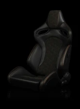 Braum Racing Orue-S Series Sport Reclinable Seats (Pair) - Black Leatherette|Honeycomb Alcantara w/ Orange Stitching                                     - BRR6S-HXOS - Image 6