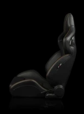 Braum Racing Orue-S Series Sport Reclinable Seats (Pair) - Black Leatherette|Honeycomb Alcantara w/ Orange Stitching                                     - BRR6S-HXOS - Image 3