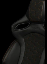 Braum Racing Orue-S Series Sport Reclinable Seats (Pair) - Black Leatherette|Honeycomb Alcantara w/ Orange Stitching                                     - BRR6S-HXOS - Image 5