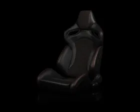 Braum Racing Orue-S Series Sport Reclinable Seats (Pair) - Black Leatherette|Honeycomb Alcantara w/ Red Stitching