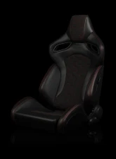 Braum Racing Orue-S Series Sport Reclinable Seats (Pair) - Black Leatherette|Honeycomb Alcantara w/ Red Stitching                                     - BRR6S-HXRS - Image 6