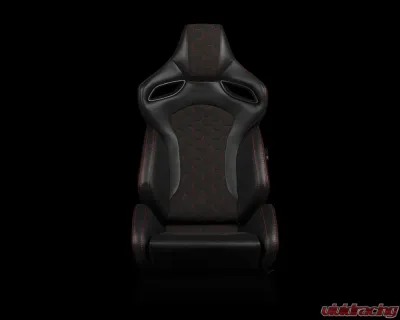 Braum Racing Orue-S Series Sport Reclinable Seats (Pair) - Black Leatherette|Honeycomb Alcantara w/ Red Stitching - BRR6S-HXRS