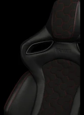 Braum Racing Orue-S Series Sport Reclinable Seats (Pair) - Black Leatherette|Honeycomb Alcantara w/ Red Stitching                                     - BRR6S-HXRS - Image 5