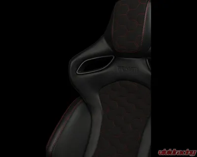 Braum Racing Orue-S Series Sport Reclinable Seats (Pair) - Black Leatherette|Honeycomb Alcantara w/ Red Stitching - BRR6S-HXRS