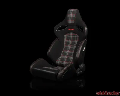 Braum Racing Orue-S Series Sport Reclinable Seats (Pair) - Black Leatherette|Red Plaid - BRR6S-RDPF