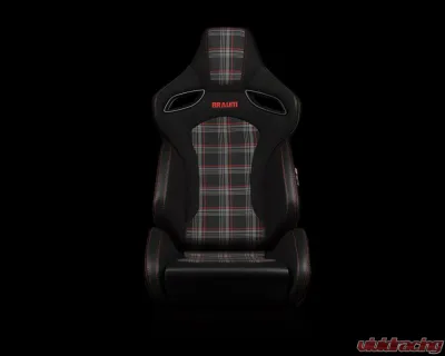 Braum Racing Orue-S Series Sport Reclinable Seats (Pair) - Black Leatherette|Red Plaid - BRR6S-RDPF
