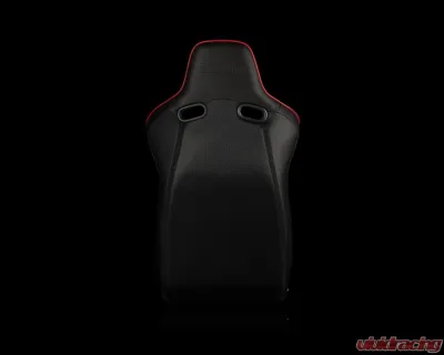 Braum Racing Venom-X Series Fixed Back Bucket Seat (Each) - Black Diamond Leatherette w/ Red Trim - BRR7-BDRS