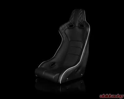Braum Racing Venom-X Series Fixed Back Bucket Seat (Each) - Black Diamond Leatherette w/ White Trim - BRR7-BDWS