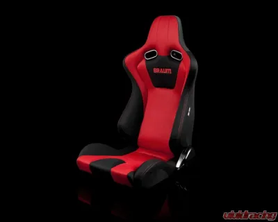 Braum Racing Venom Series Sport Seats (Pair) - Black|Red Cloth w/ Red Stitching - BRR7-BKRD