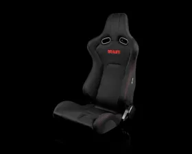 Braum Racing Venom Series Sport Seats (Pair) - Black Cloth w/ Red Stitching