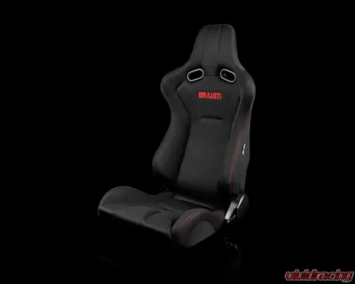 Braum Racing Venom Series Sport Seats (Pair) - Black Cloth w/ Red Stitching - BRR7-BKRS