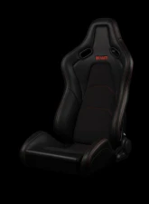 Braum Racing Falcon-S Composite FRP Reclining Seats (Pair) - Black Leatherette|Alcantara Inserts w/ Red Stitching                                     - BRR9R-BKRS - Image 7
