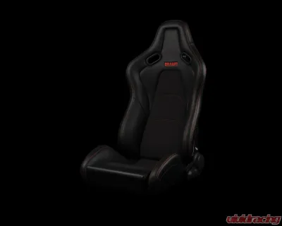 Braum Racing Falcon-S Composite FRP Reclining Seats (Pair) - Black Leatherette|Alcantara Inserts w/ Red Stitching - BRR9R-BKRS