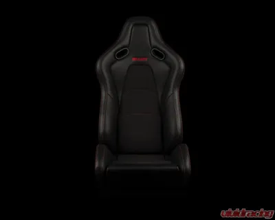 Braum Racing Falcon-S Composite FRP Reclining Seats (Pair) - Black Leatherette|Alcantara Inserts w/ Red Stitching - BRR9R-BKRS