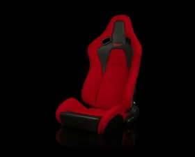 Braum Racing Falcon-S Composite FRP Reclining Seats (Pair) - Red Cloth w/ Black Stitching