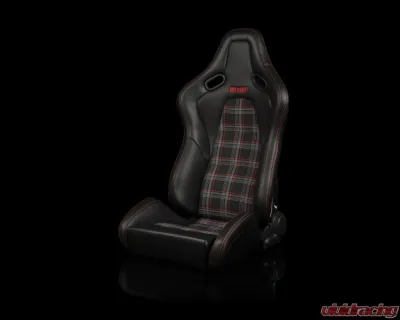 Braum Racing Falcon-S Composite FRP Reclining Seats (Pair) - Black Leatherette|Red Plaid - BRR9R-RPRS