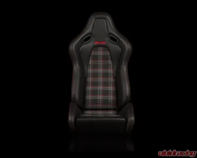 Braum Racing Falcon-S Composite FRP Reclining Seats (Pair) - Black Leatherette|Red Plaid - BRR9R-RPRS