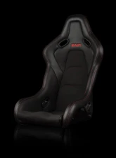 Braum Racing Falcon-S Series Fixed Back Bucket Seat (Each) - Black Leatherette|Alcantara Inserts w/ Red Stitching                                     - BRR9S-BKRS - Image 9