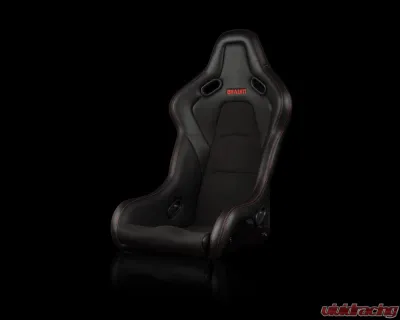 Braum Racing Falcon-S Series Fixed Back Bucket Seat (Each) - Black Leatherette|Alcantara Inserts w/ Red Stitching - BRR9S-BKRS